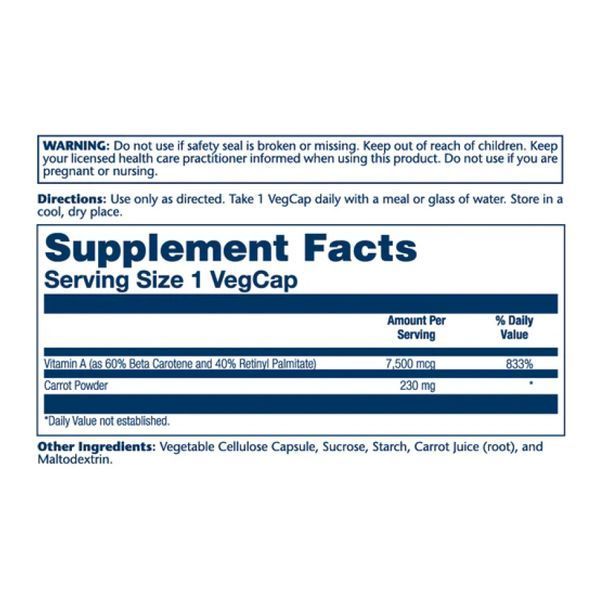 Vitamin A Dry Form 7600mcg - 60 caps 100-82-2016145-20 фото